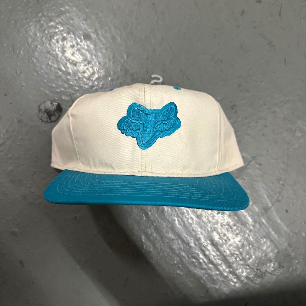 Vintage Fox Racing Mens Hat OSFA White Blue Preowned Snapback Speedway Tag